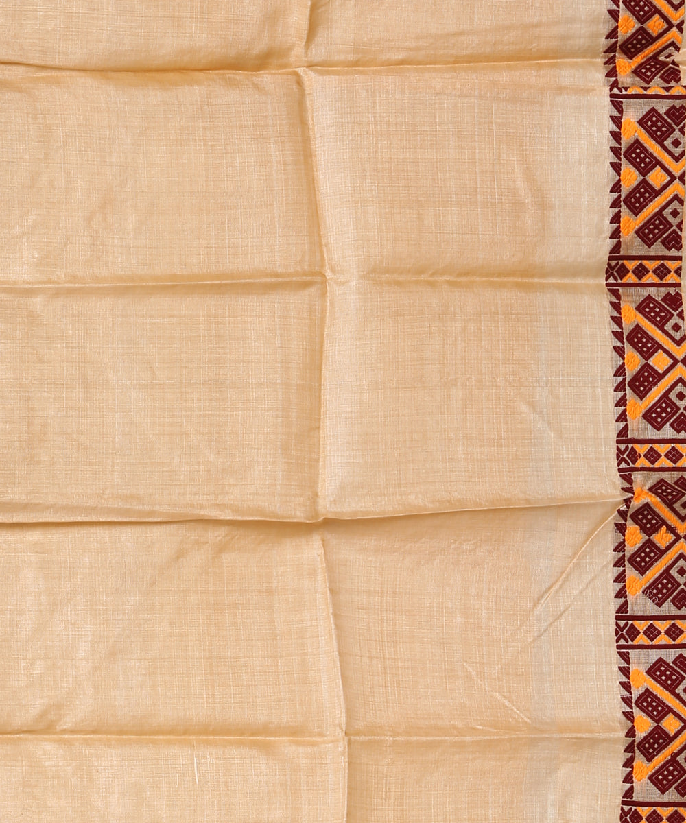 Beige maroon handloom assam tussar silk saree