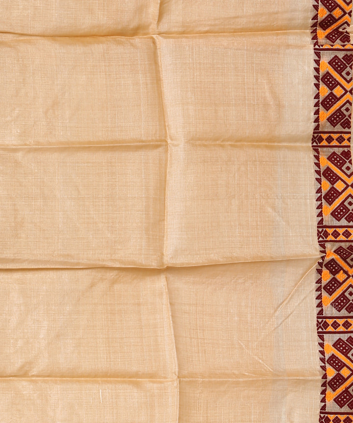 Beige maroon handloom assam tussar silk saree