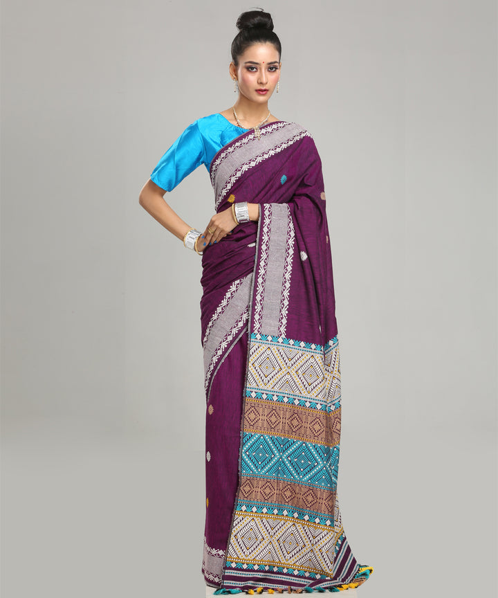 Wine sky blue eri silk handloom assam saree