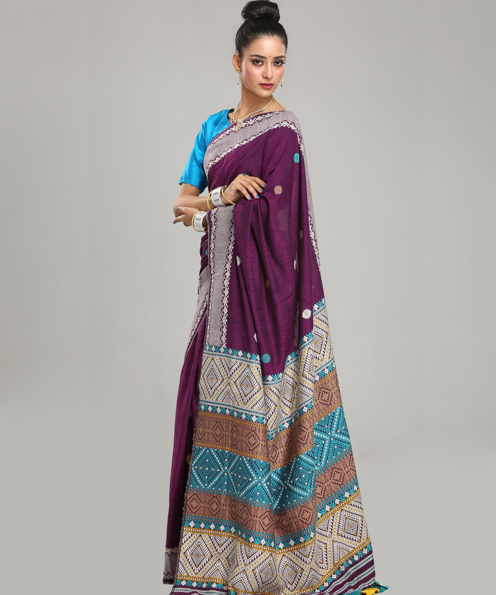 Wine sky blue eri silk handloom assam saree