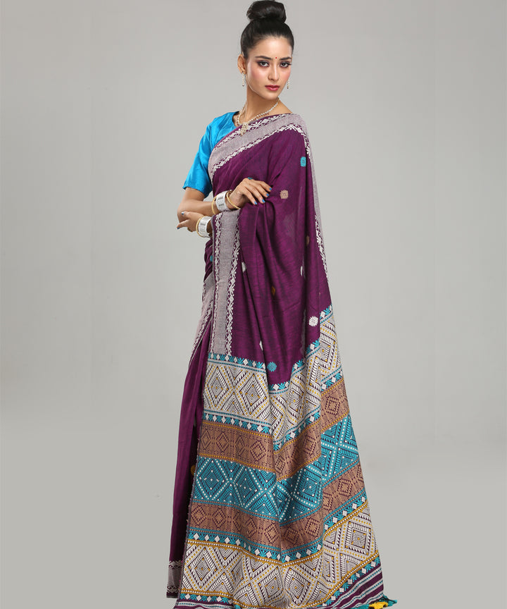 Wine sky blue eri silk handloom assam saree