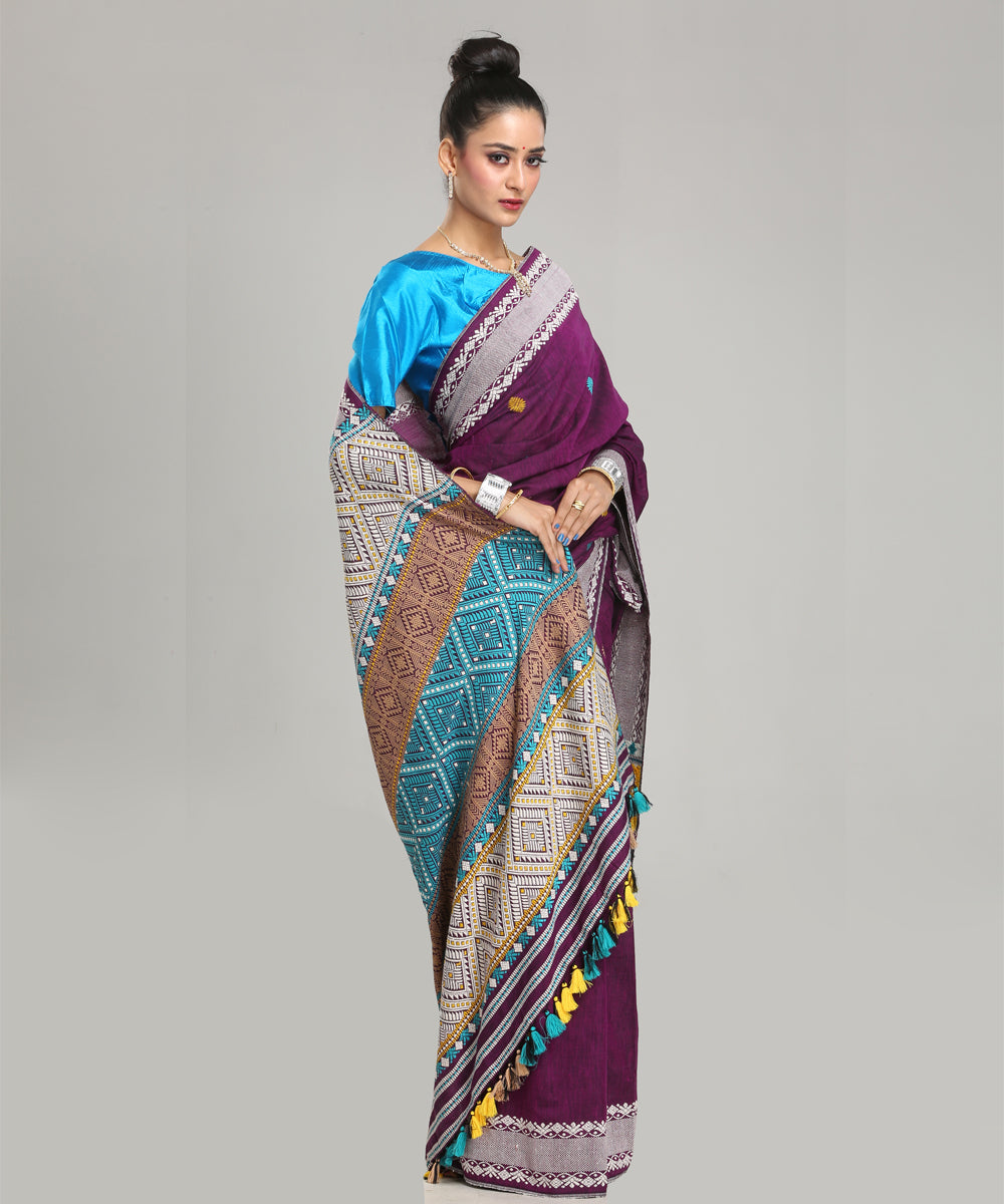 Wine sky blue eri silk handloom assam saree