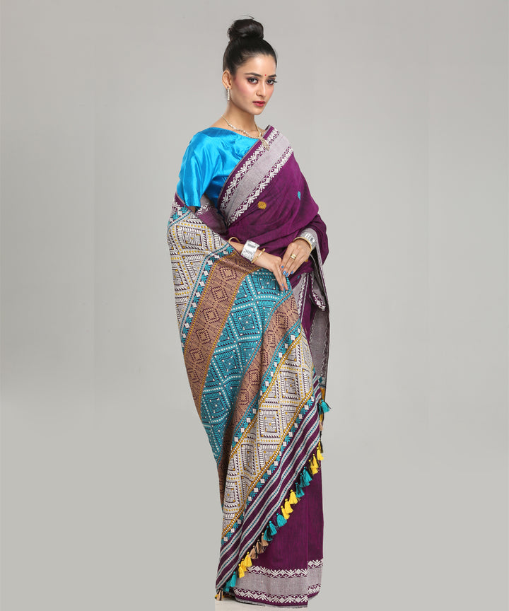 Wine sky blue eri silk handloom assam saree