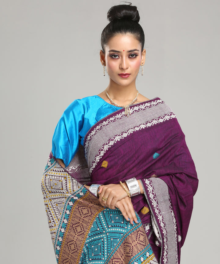 Wine sky blue eri silk handloom assam saree