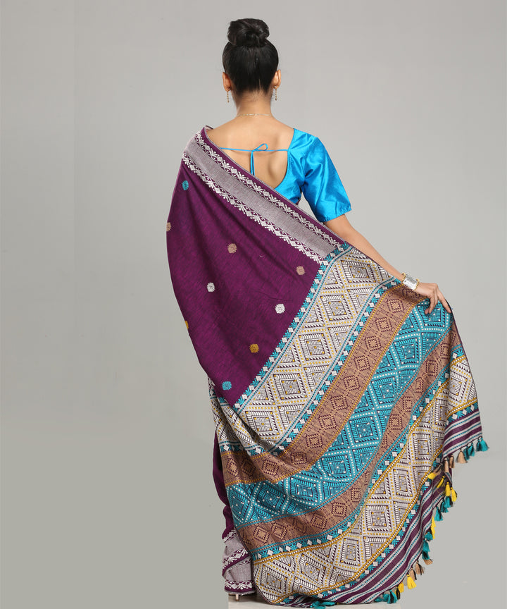 Wine sky blue eri silk handloom assam saree