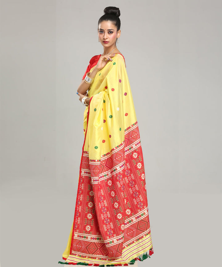 Yellow red Mulberry silk handloom assam saree