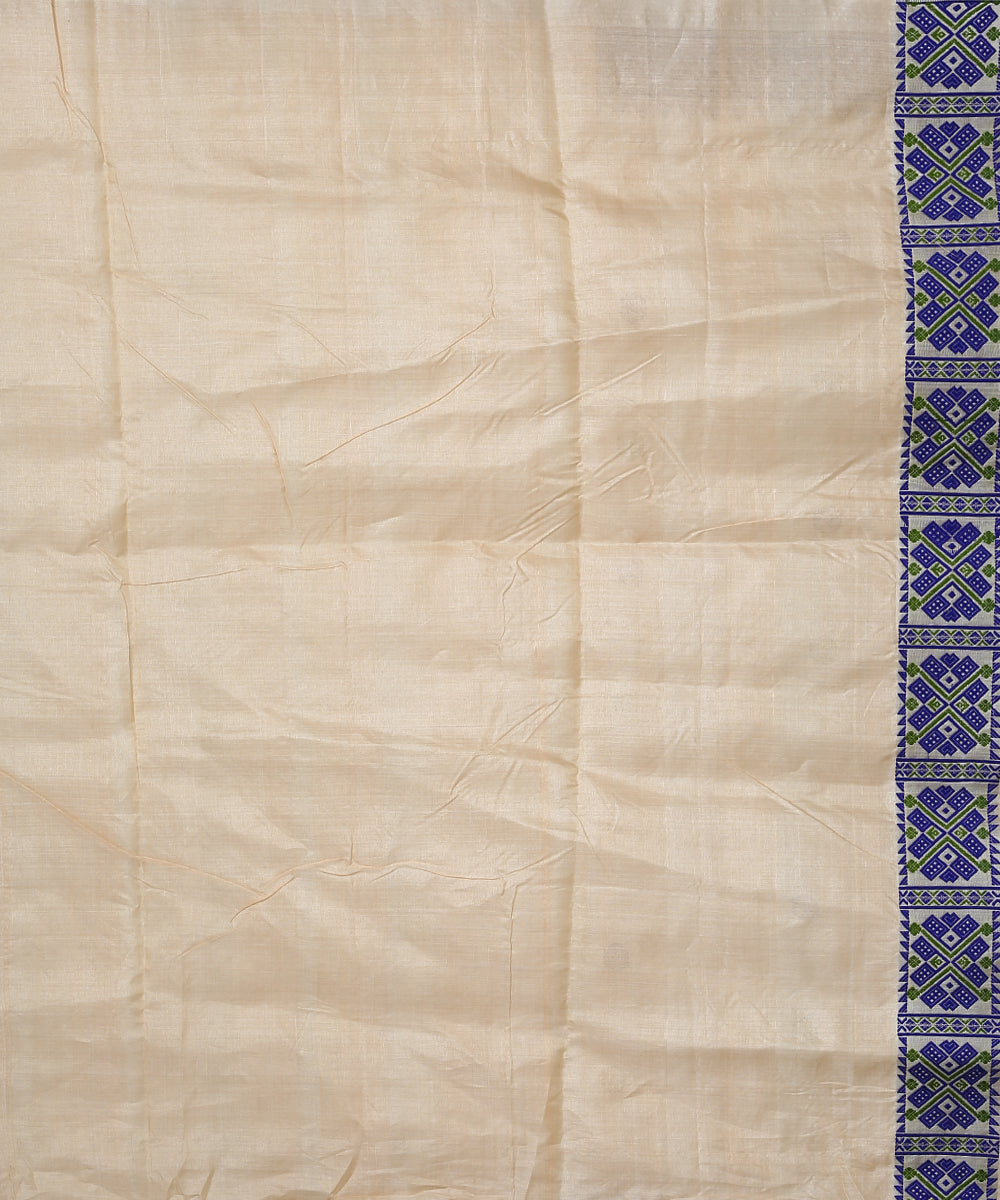 Beige navy blue tussar silk handloom assam saree