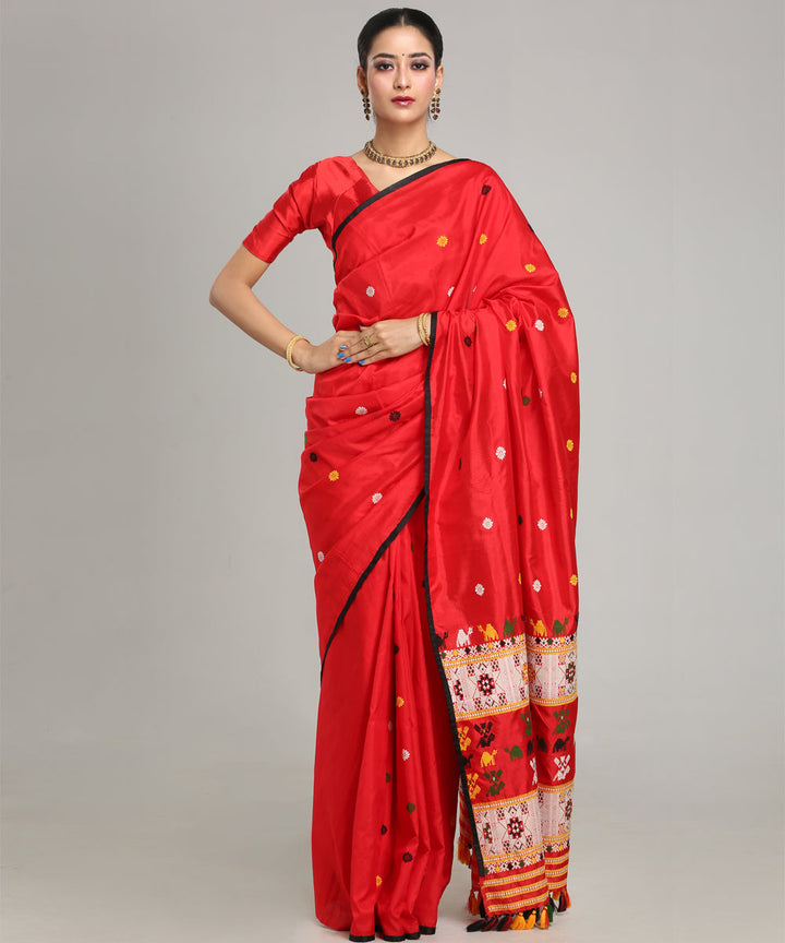 Red white Mulberry silk handloom assam saree