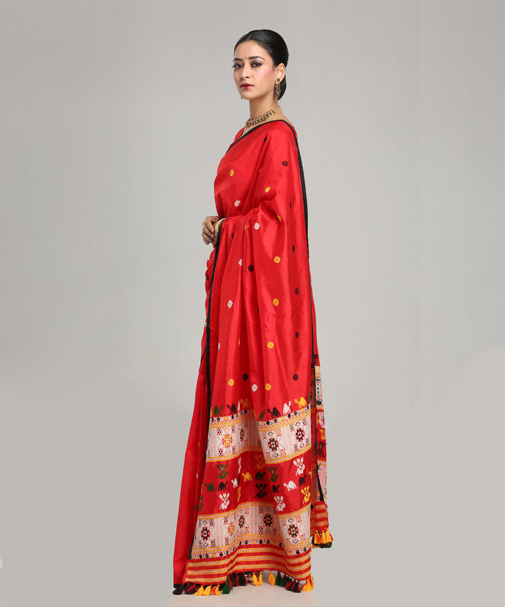 Red white Mulberry silk handloom assam saree