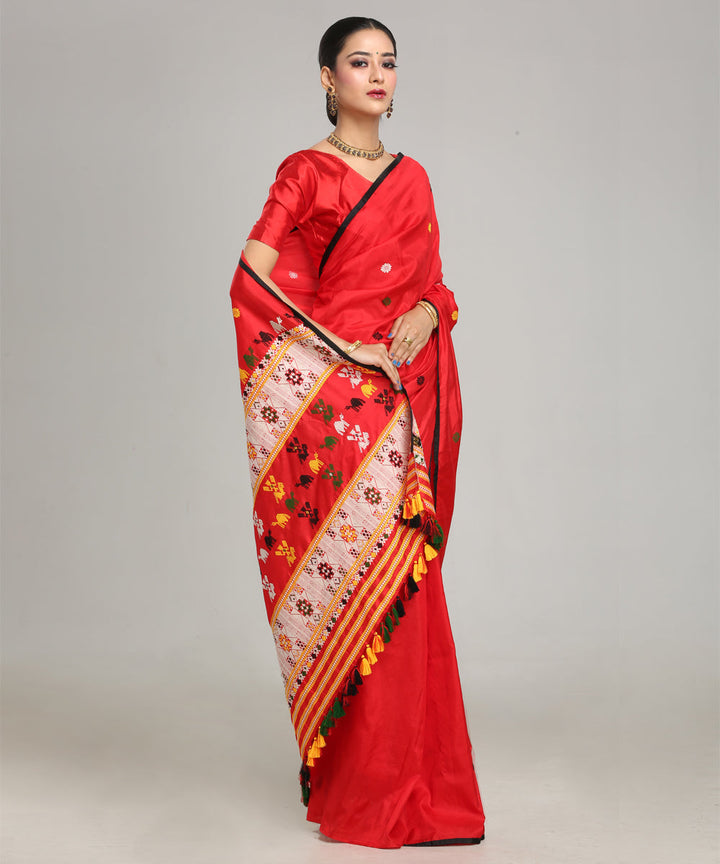 Red white Mulberry silk handloom assam saree
