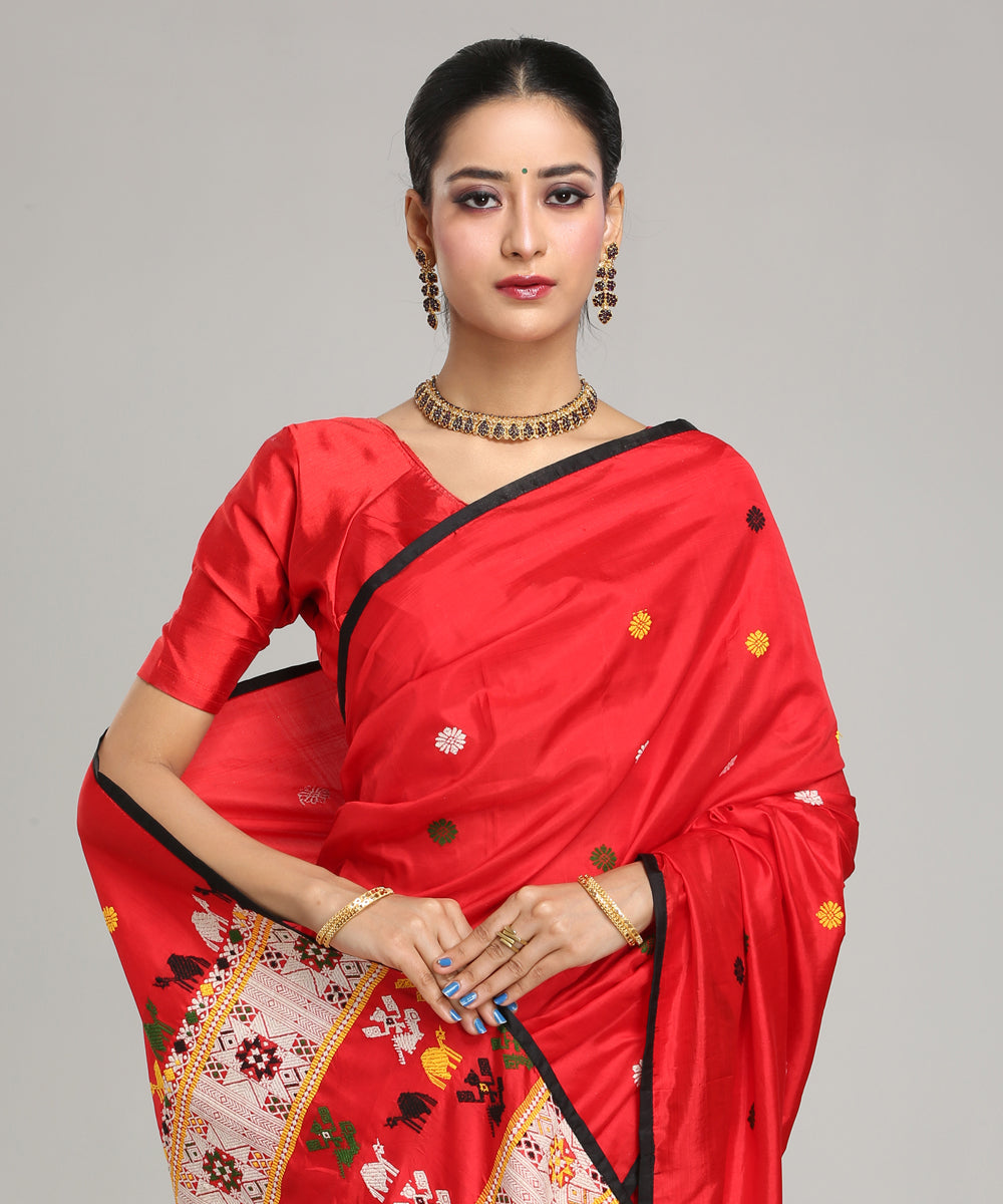 Red white Mulberry silk handloom assam saree