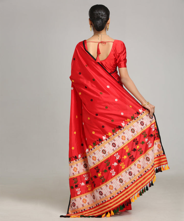 Red white Mulberry silk handloom assam saree
