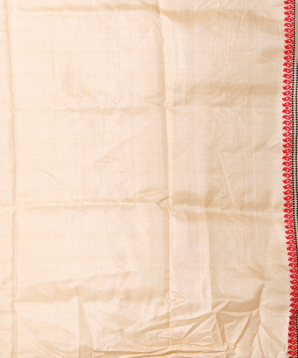 Beige red tussar silk handloom assam saree