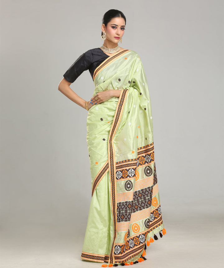 Light pista black Mulberry silk handloom assam saree