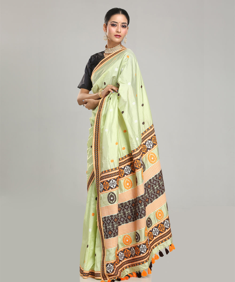 Light pista black Mulberry silk handloom assam saree