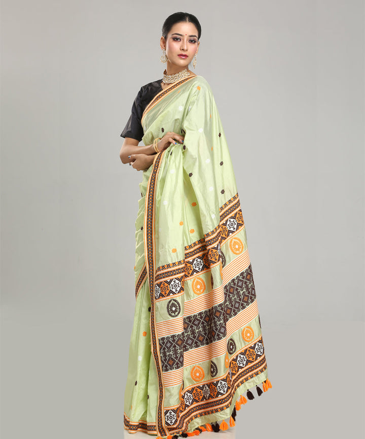 Light pista black Mulberry silk handloom assam saree