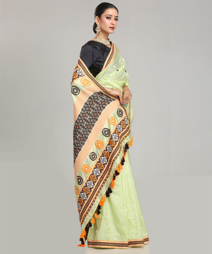 Light pista black Mulberry silk handloom assam saree