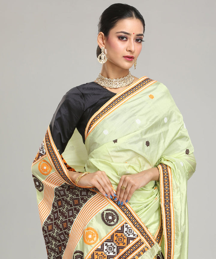 Light pista black Mulberry silk handloom assam saree