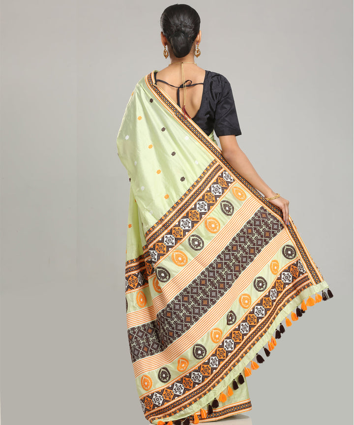 Light pista black Mulberry silk handloom assam saree