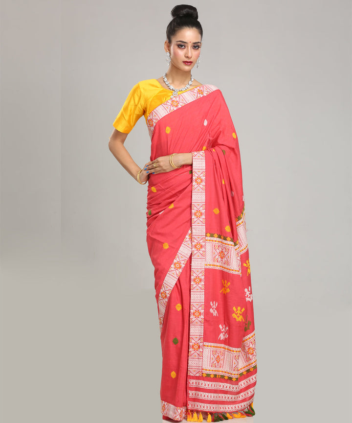 Orange white yellow Eri silk handloom assam saree