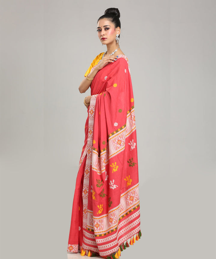 Orange white yellow Eri silk handloom assam saree