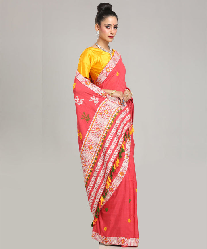 Orange white yellow Eri silk handloom assam saree