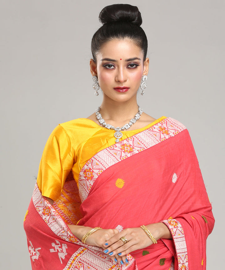 Orange white yellow Eri silk handloom assam saree