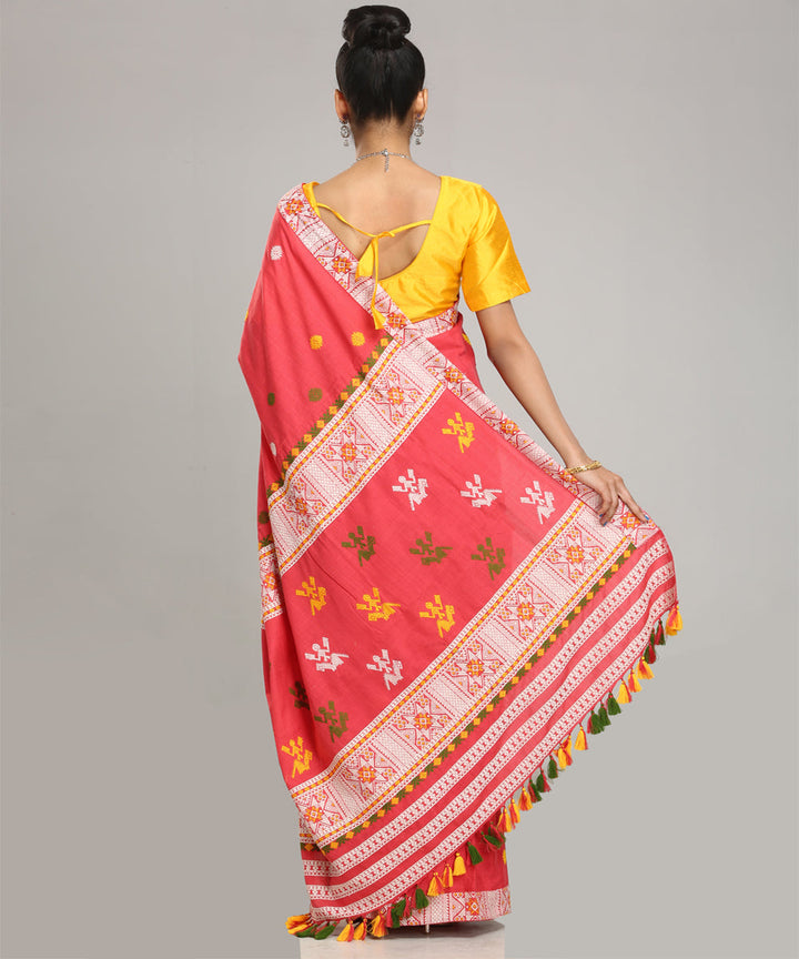 Orange white yellow Eri silk handloom assam saree