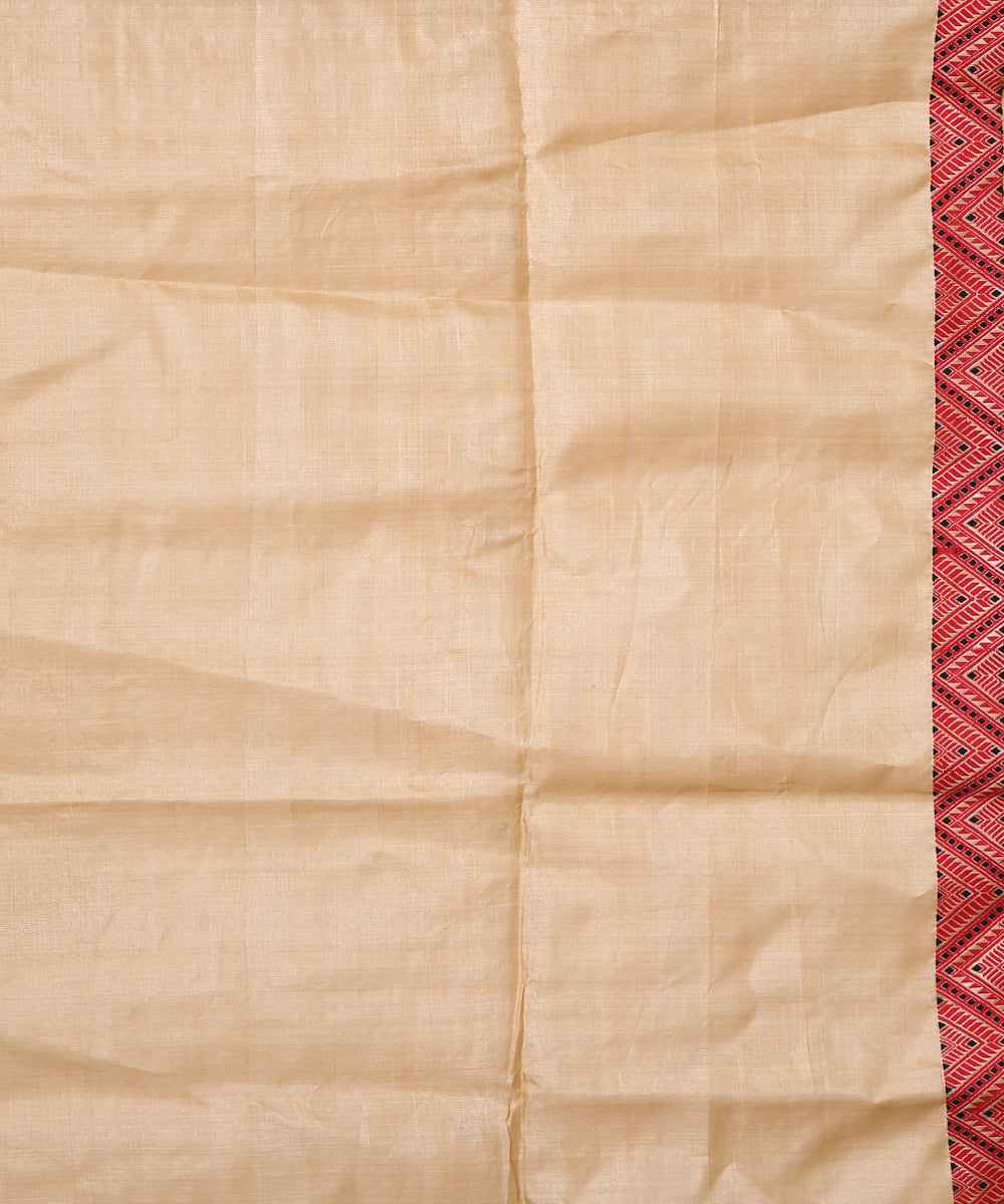 Beige light green red tussar silk handloom assam saree