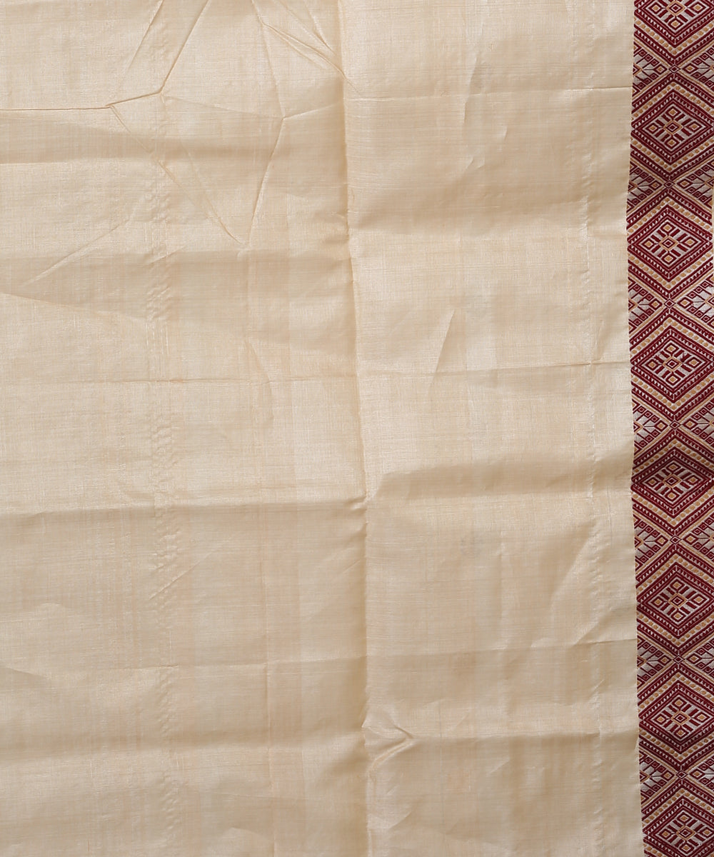 Beige deep maroon tussar silk handloom assam saree