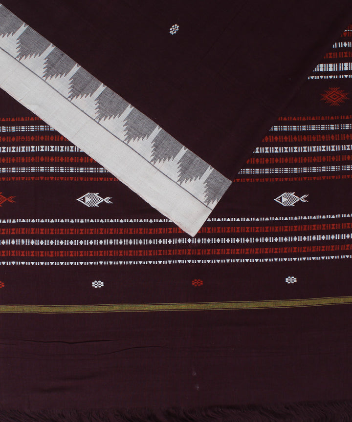 Maroon offwhite rust cotton handloom kotpad saree