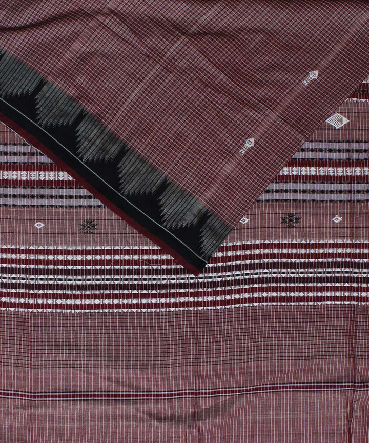 Maroon black handloom cotton kotpad saree