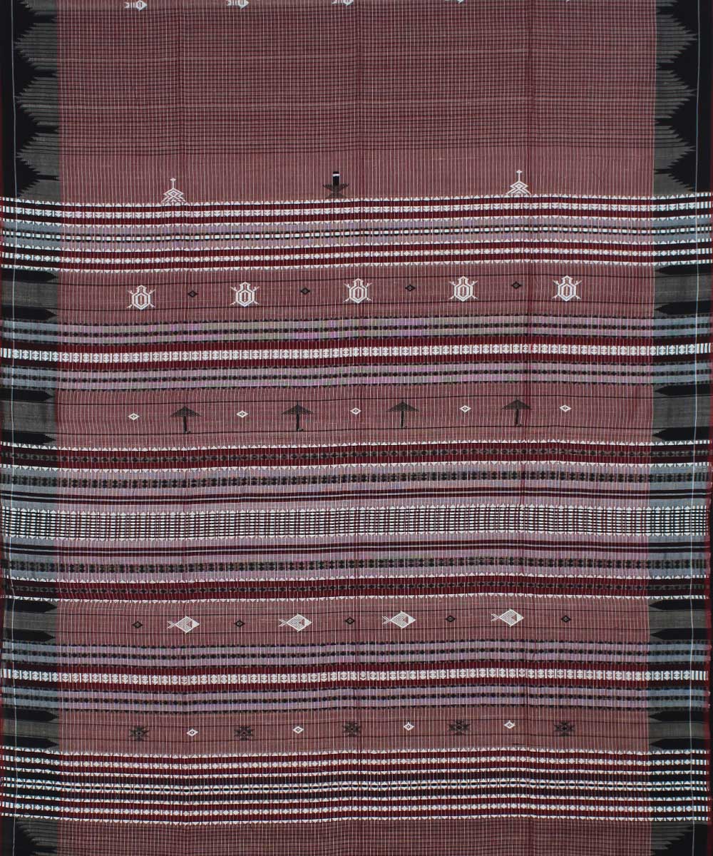 Maroon black handloom cotton kotpad saree