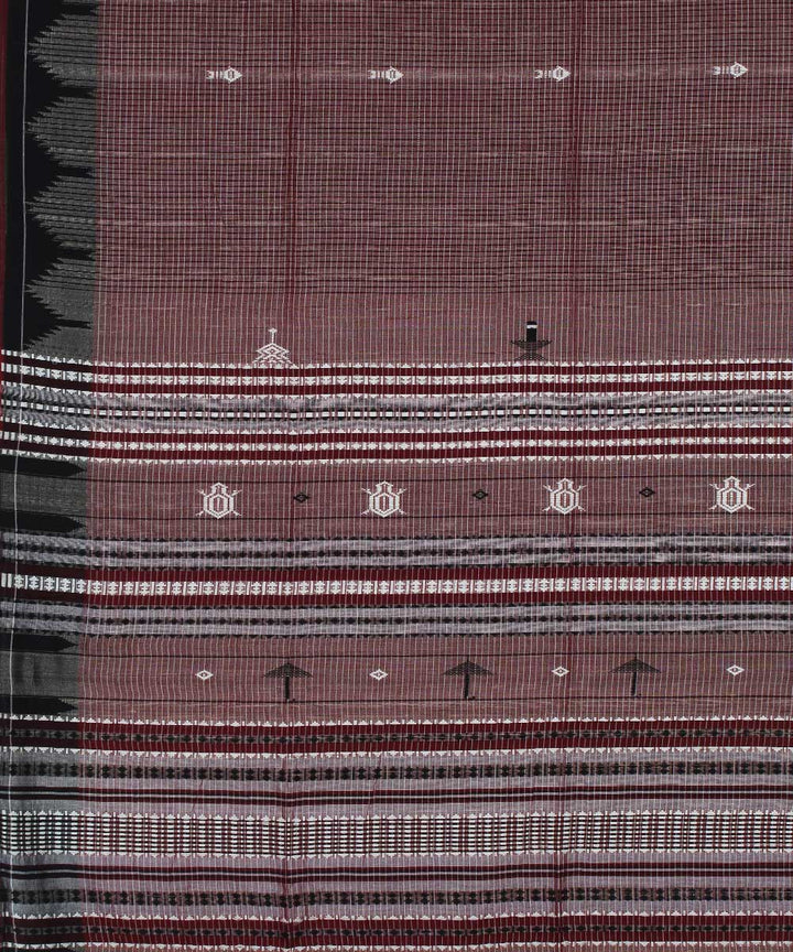 Maroon black handloom cotton kotpad saree