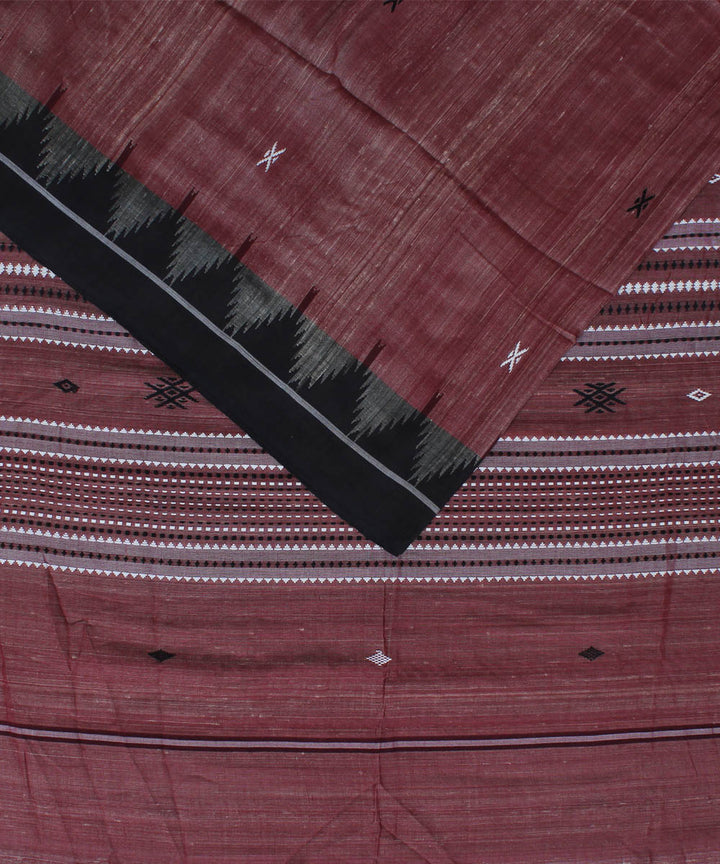 Maroon black cotton handloom natural dyed kotpad saree