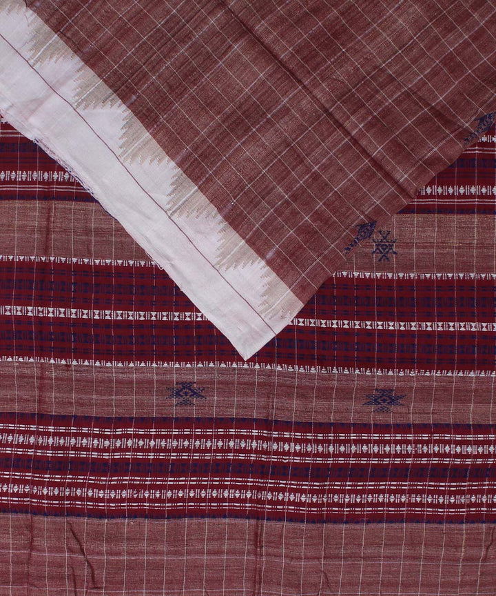 Maroon offwhite cotton handloom kotpad saree