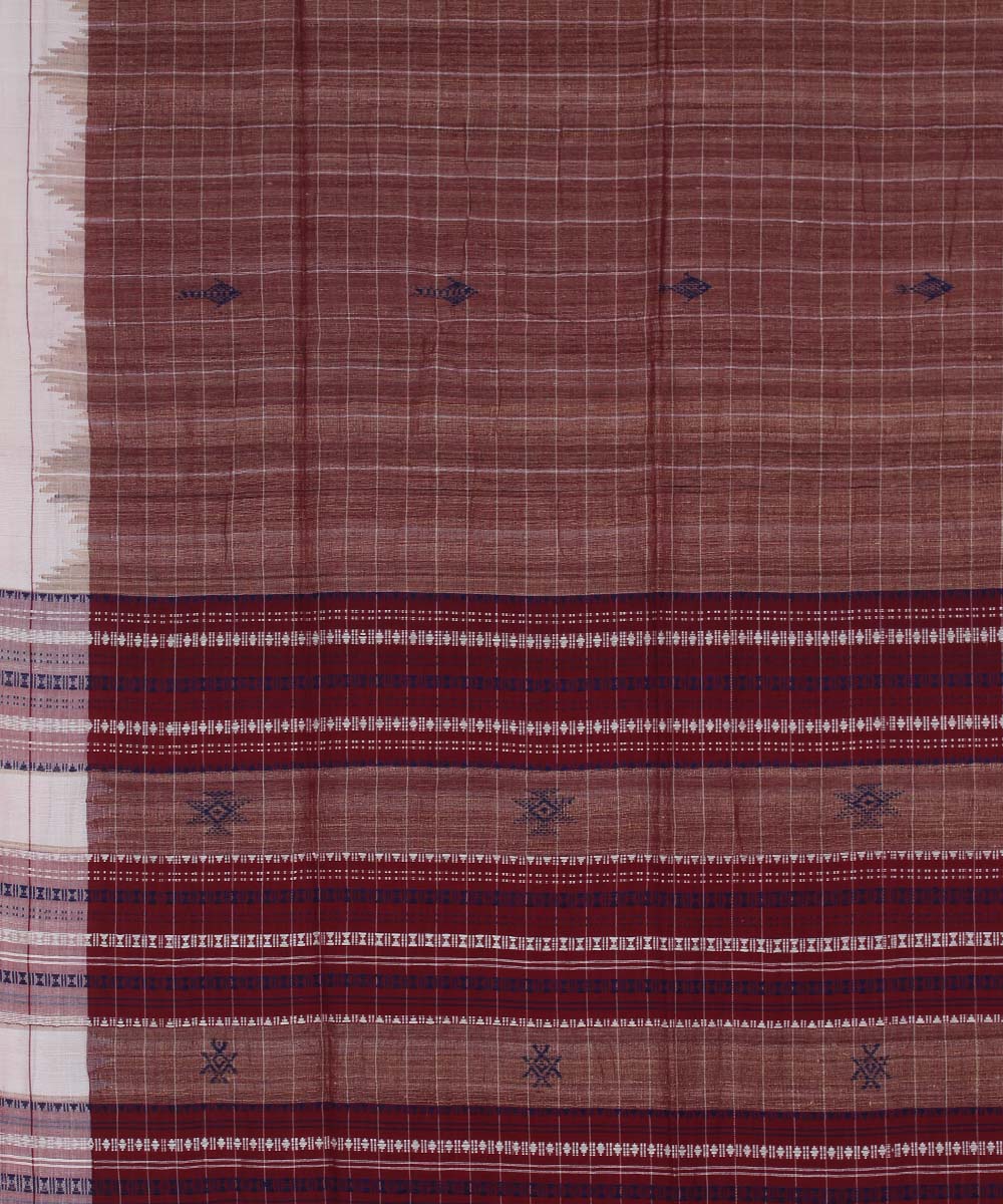 Maroon offwhite cotton handloom kotpad saree