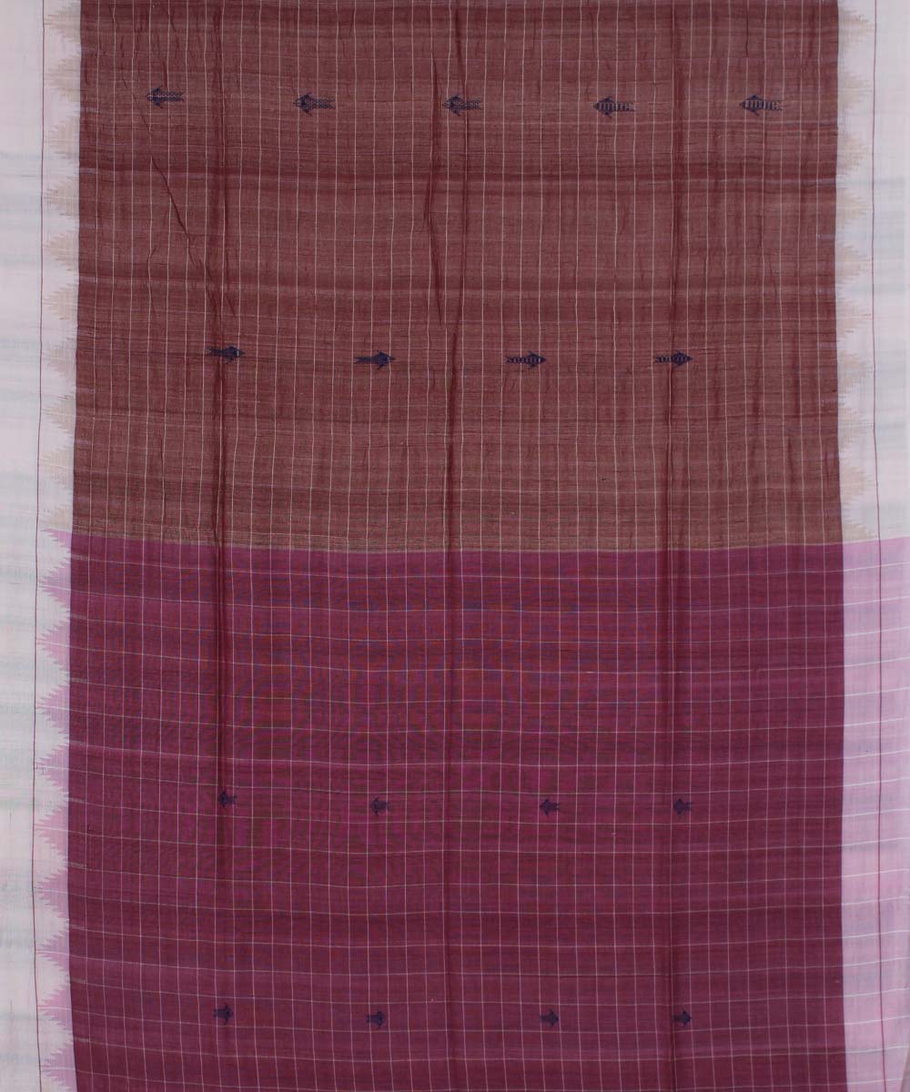 Maroon offwhite cotton handloom kotpad saree