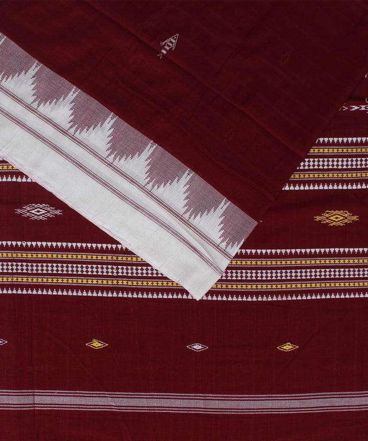 Maroon offwhite temple border cotton handloom kotpad saree