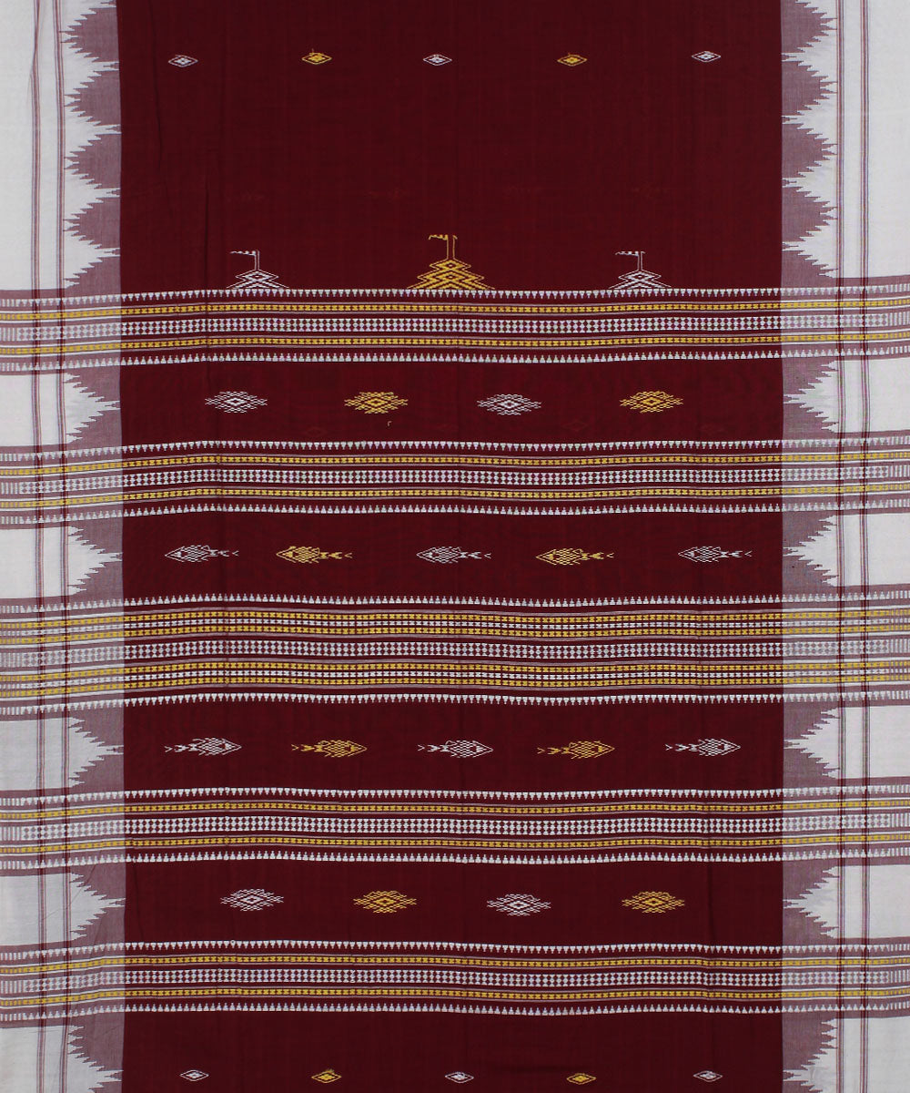 Maroon offwhite temple border cotton handloom kotpad saree