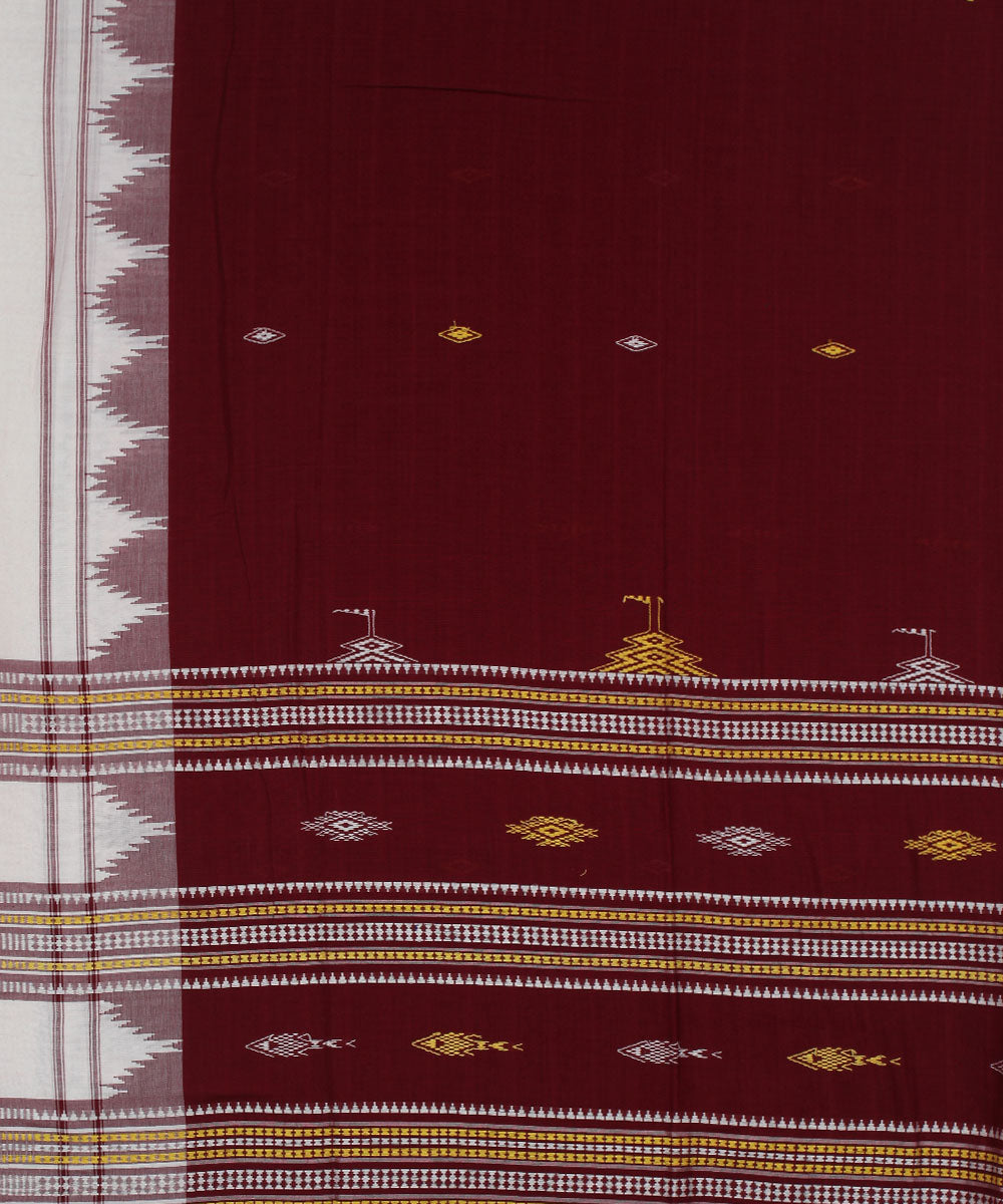 Maroon offwhite temple border cotton handloom kotpad saree