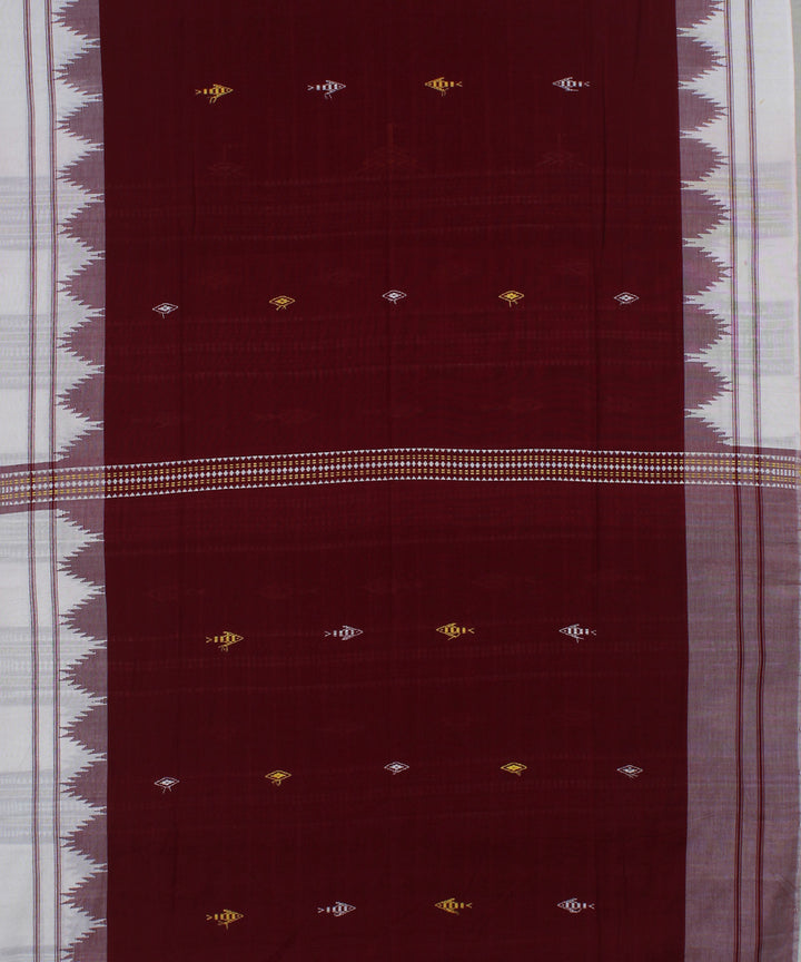 Maroon offwhite temple border cotton handloom kotpad saree