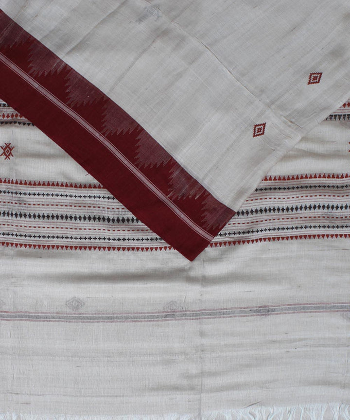 White maroon black cotton handloom kotpad saree