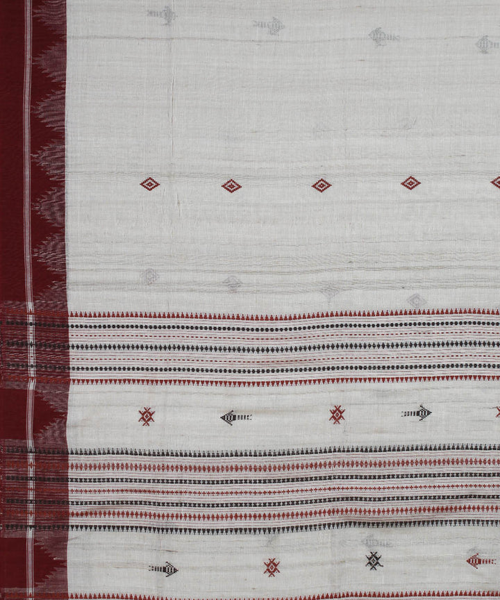 White maroon black cotton handloom kotpad saree