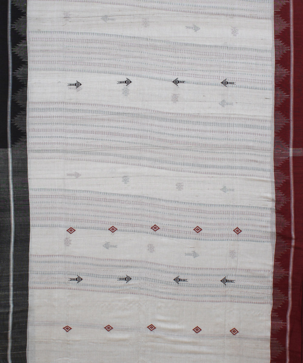 White maroon black cotton handloom kotpad saree