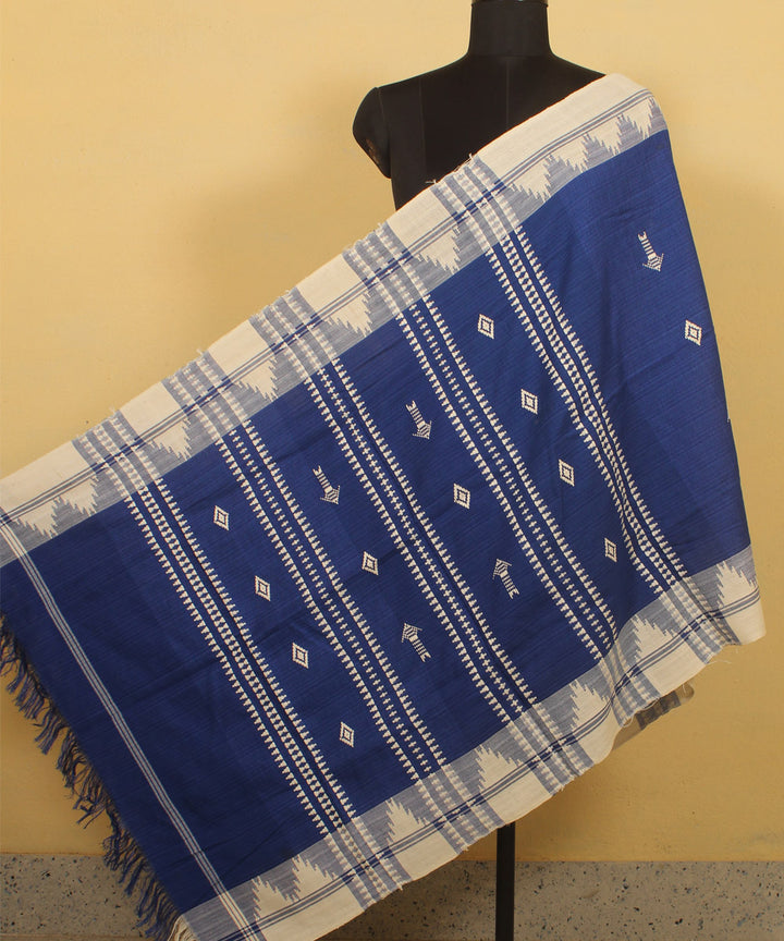 Indigo blue offwhite handwoven cotton kotpad stole