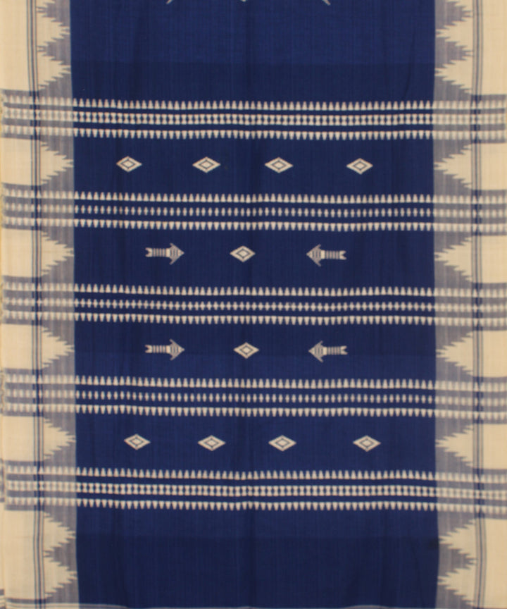 Indigo blue offwhite handwoven cotton kotpad stole