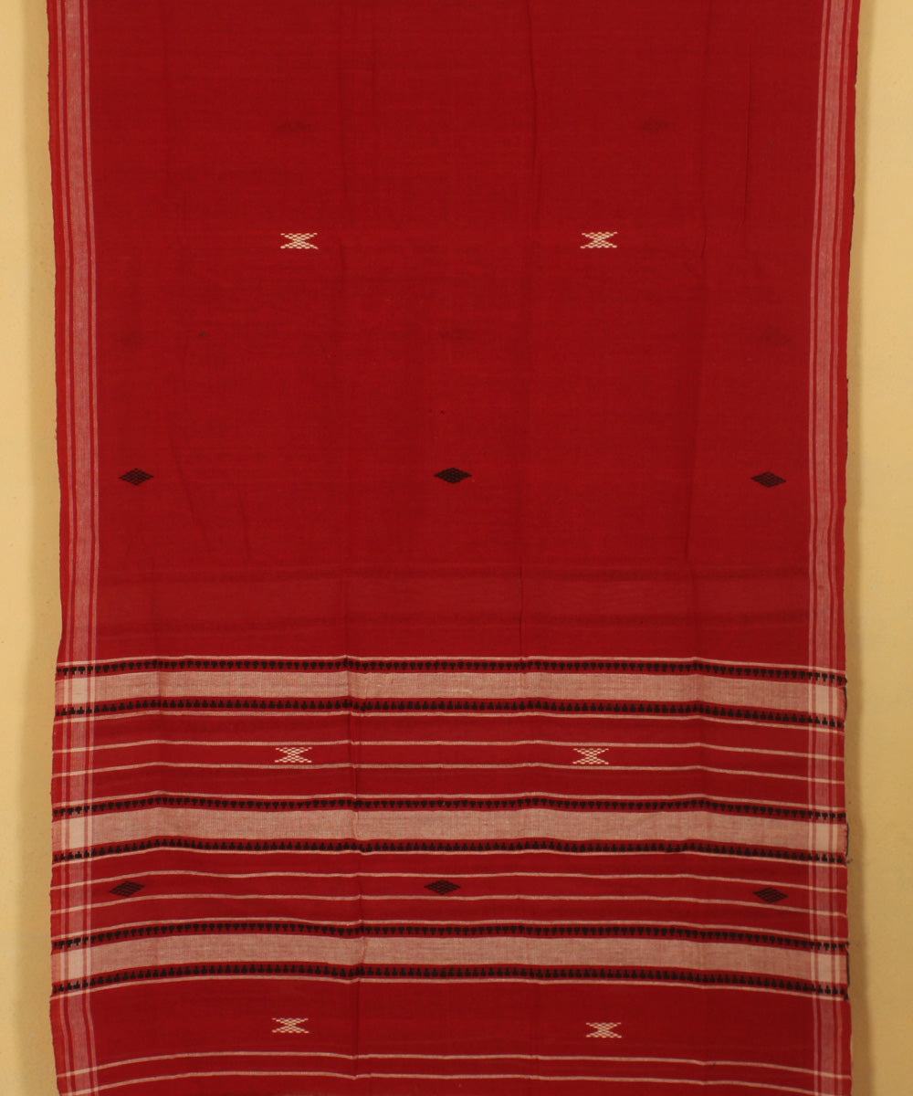 Red offwhite handwoven cotton kotpad stole