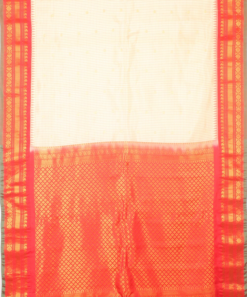 White pink handwoven gadwal silk saree
