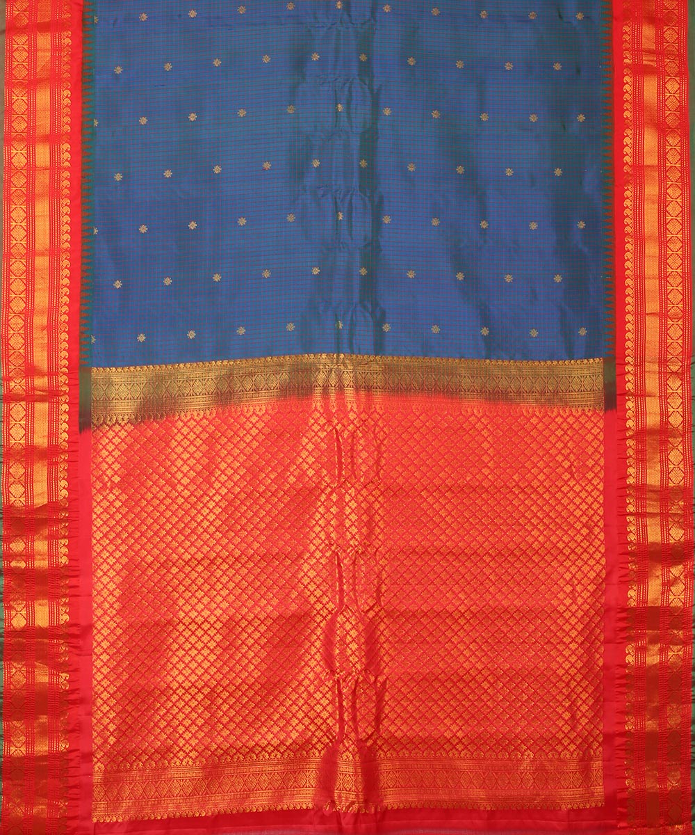 Blue red handwoven silk gadwal saree